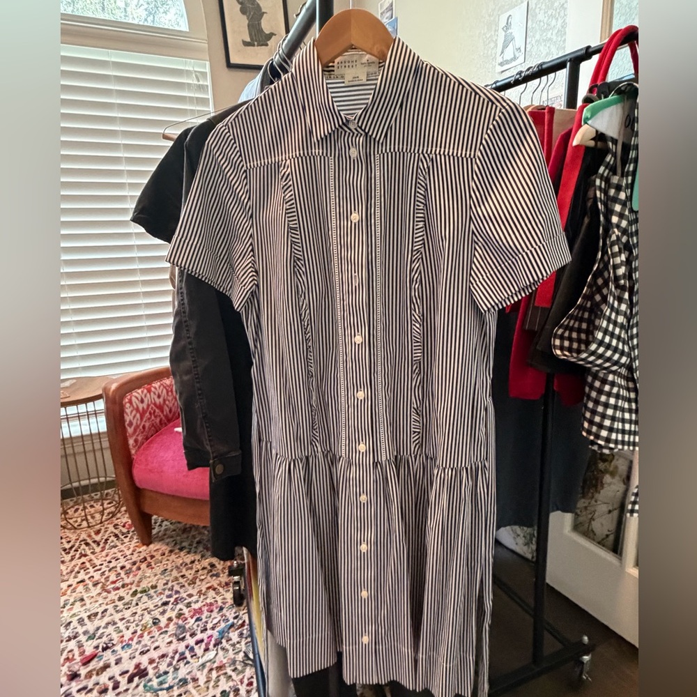 Kate Spade Black and White Striped Mid Dress - (Broome Street) Medium